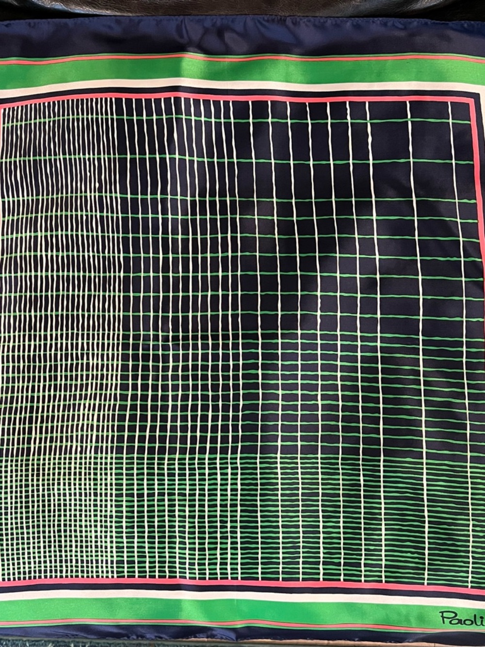 Vintage Paoli Blue Green & Pink Square Scarf Satin Made in Japan